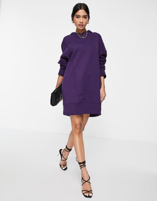 ASOS DESIGN seam detail oversized hoodie sweatshirt dress in dark purple