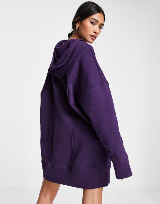 ASOS DESIGN seam detail oversized hoodie sweatshirt dress in dark purple