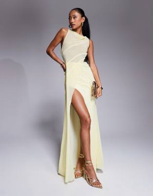 Asos Design Seam Detail Semi Sheer Maxi Dress In Pale Yellow