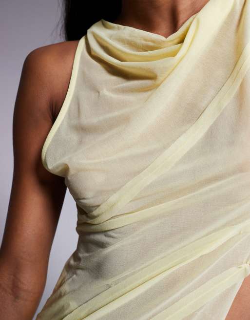 ASOS DESIGN seam detail semi sheer maxi dress in pale yellow, 2 of 4