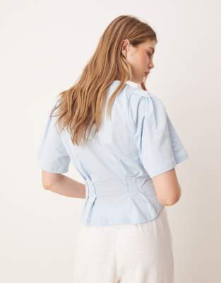 ASOS DESIGN seam detail short sleeve corset waist t-shirt in baby blue