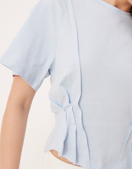ASOS DESIGN seam detail short sleeve corset waist t-shirt in baby blue