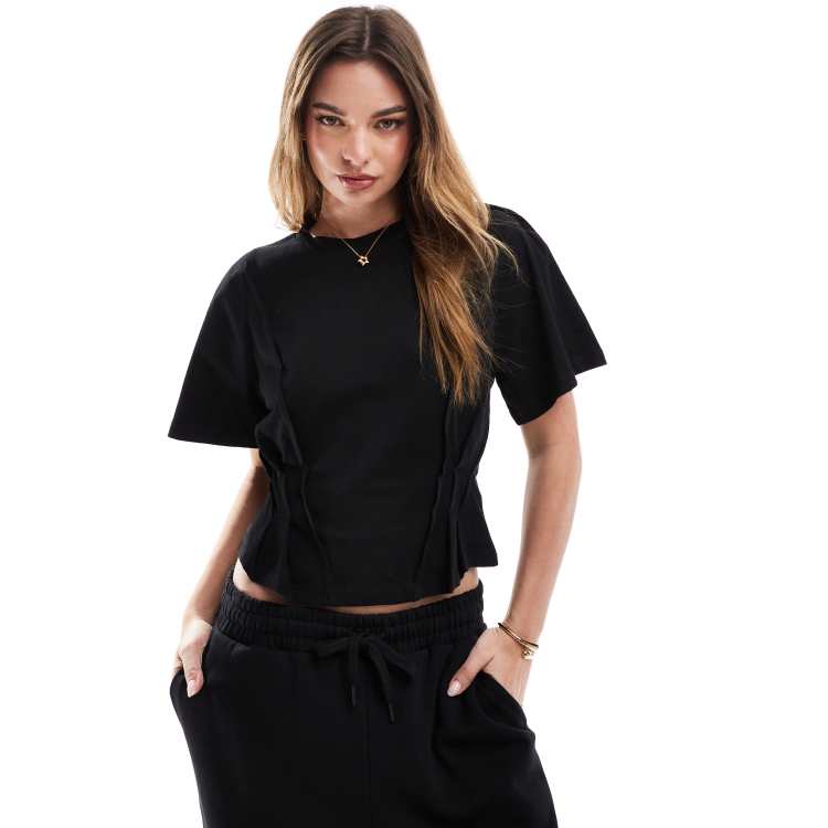 ASOS DESIGN seam detail short sleeve corset waist T-shirt in