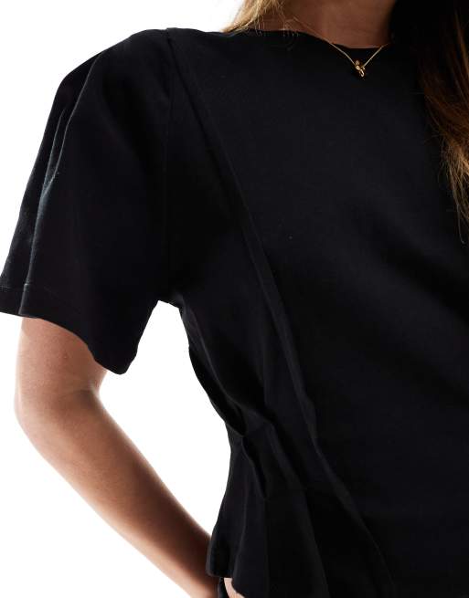 ASOS DESIGN seam detail short sleeve corset waist T-shirt in black