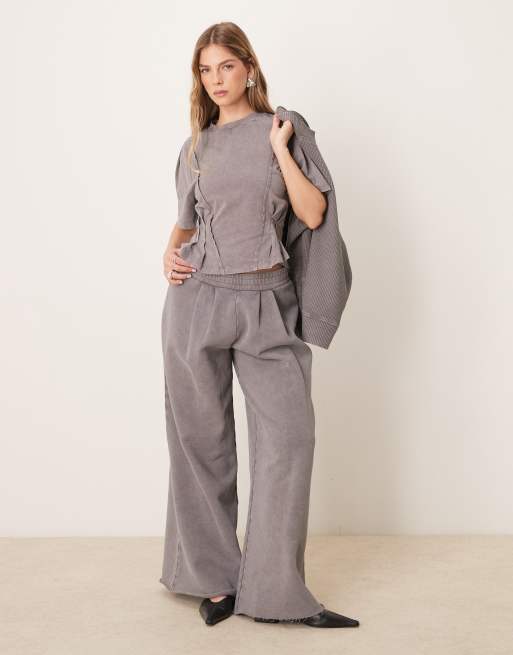 ASOS DESIGN seam detail short sleeve corset waist T-shirt in washed gray