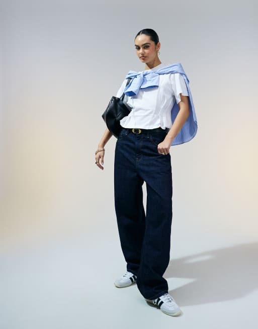 ASOS DESIGN seam detail short sleeve corset waist T-shirt in white
