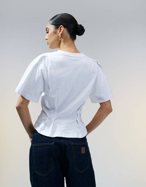 ASOS DESIGN seam detail short sleeve corset waist T-shirt in white