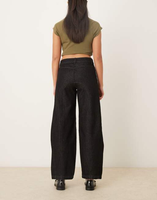 ASOS DESIGN seam detail slim barrel jeans in black ecru, 2 of 5