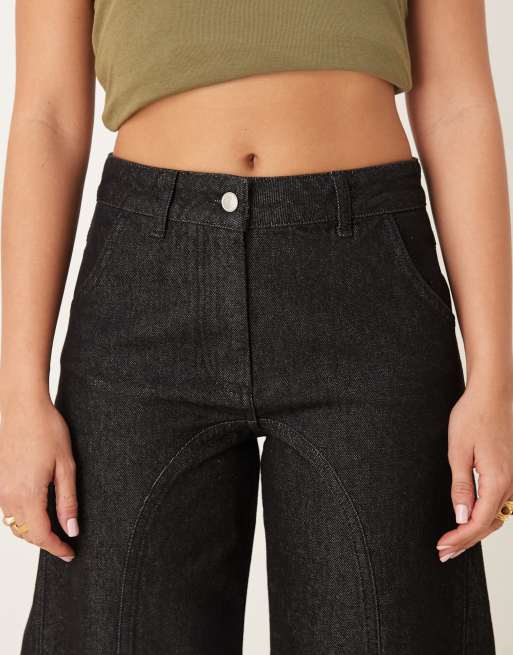 ASOS DESIGN seam detail slim barrel jeans in black ecru, 5 of 5