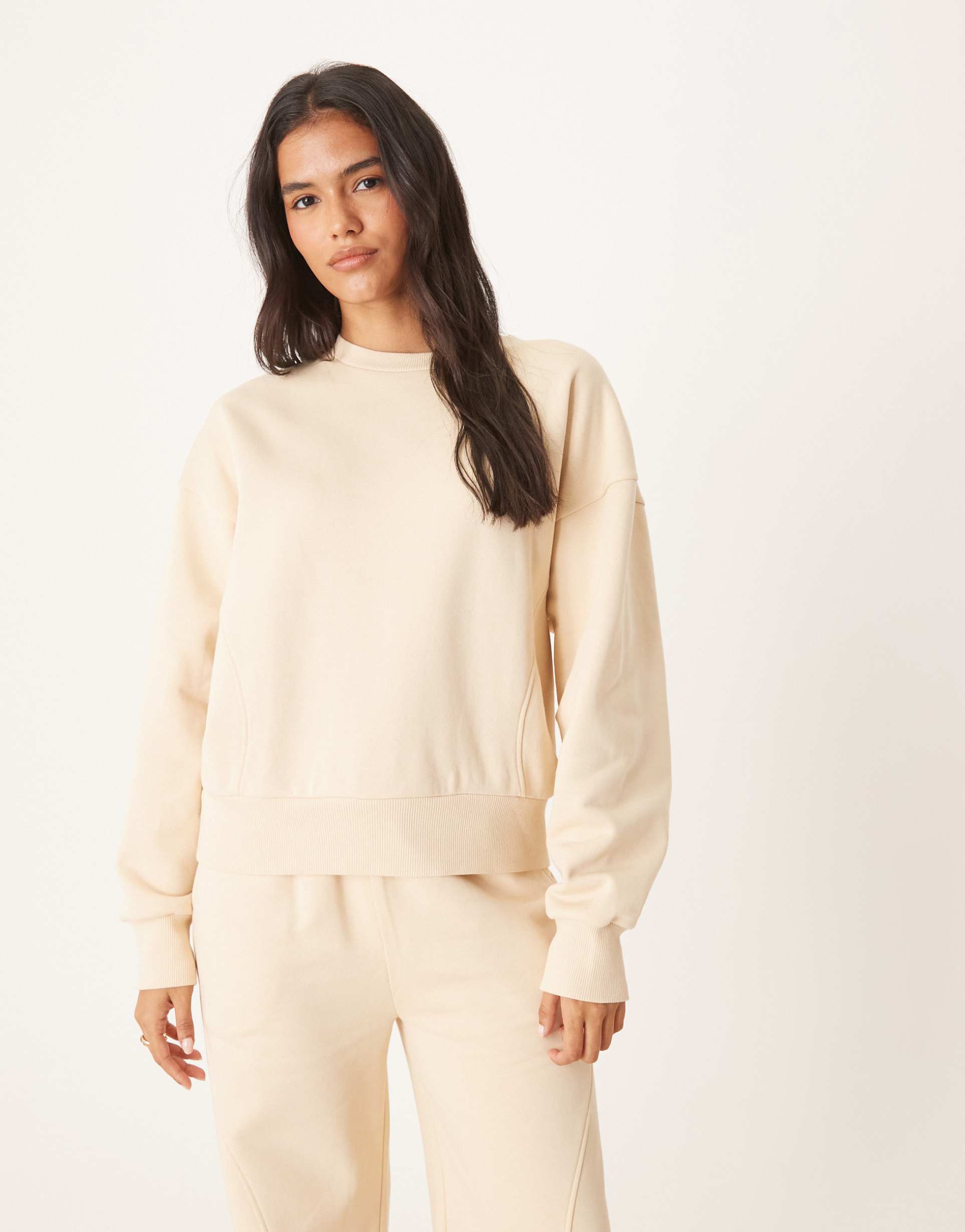 asos design seam detail sweatshirt in beige - part of a set