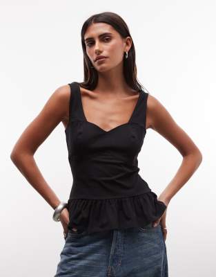 Asos Design Seam Detail Tank Top With Peplum Hem In Black