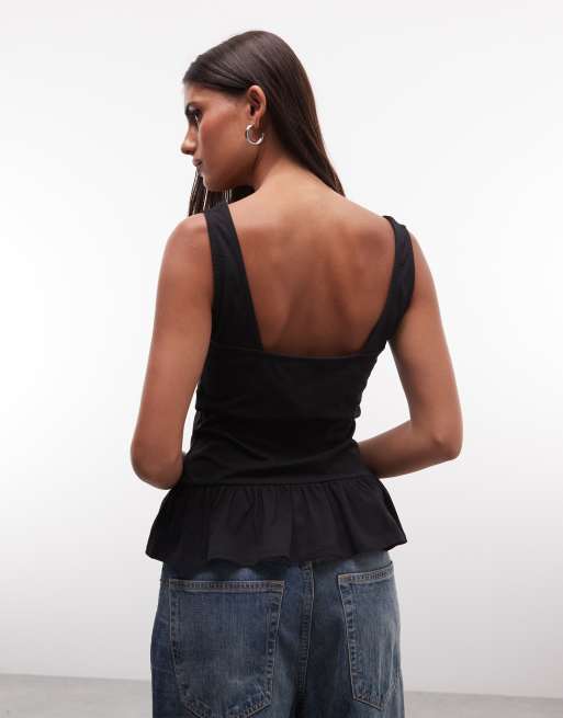 ASOS DESIGN seam detail vest with peplum hem in black, 4 of 4