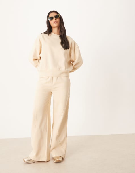 ASOS DESIGN seam detail wide leg jogger co-ord in buttermilk - view 1