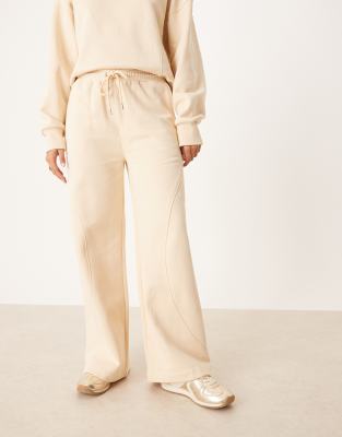 Asos Design Seam Detail Wide Leg Sweatpants In Neutral