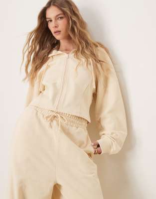 Asos Design Seam Detail Zip Through Hoodie In Buttermilk Yellow - Part Of A Set