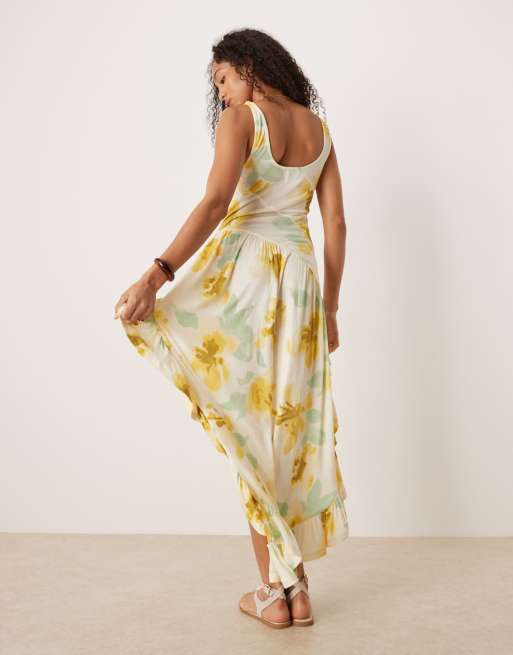 asos design floral midi dress ASOS DESIGN seam detailed high low hem midi dress in vintage floral print