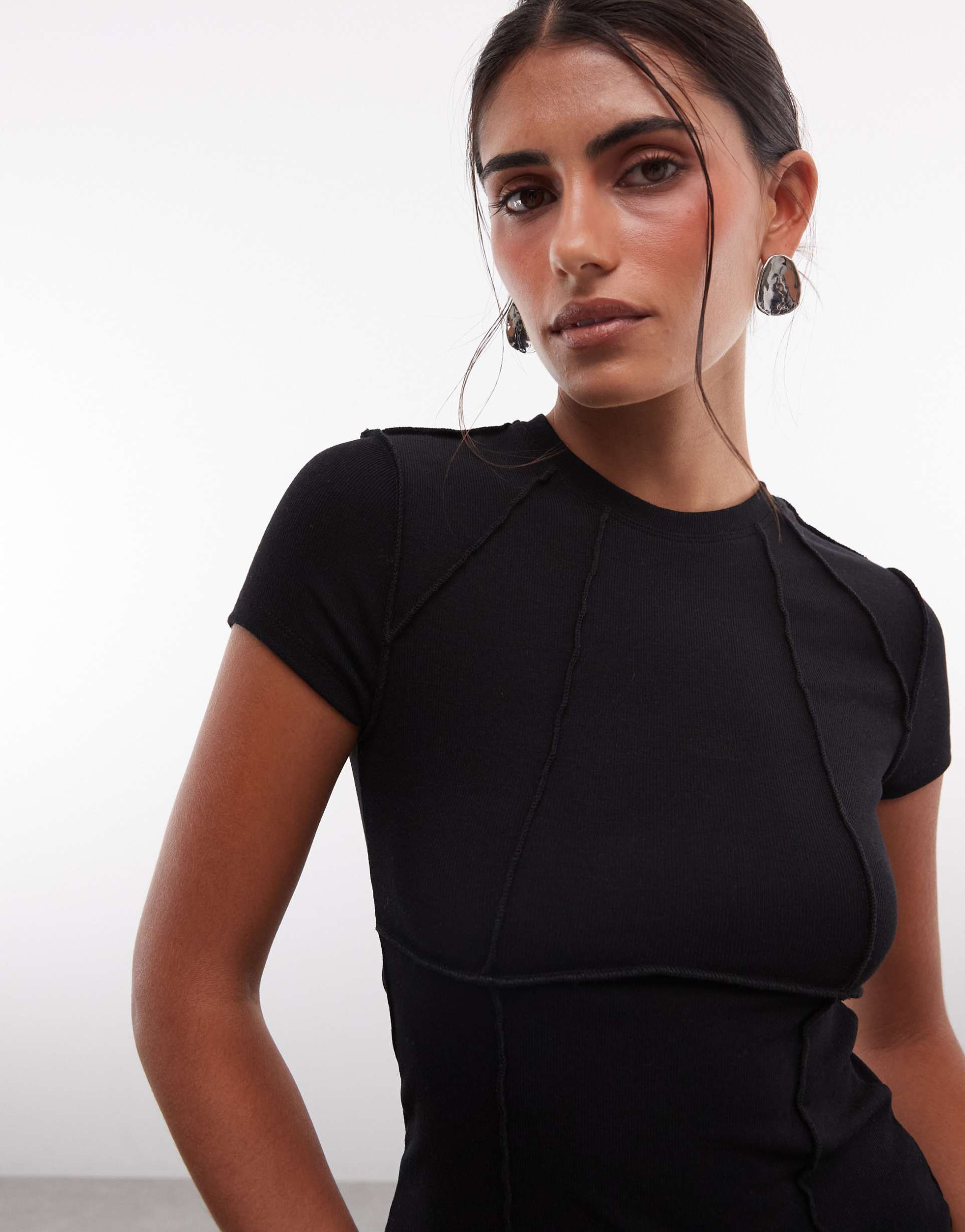 asos design seam detailing baby tee in black