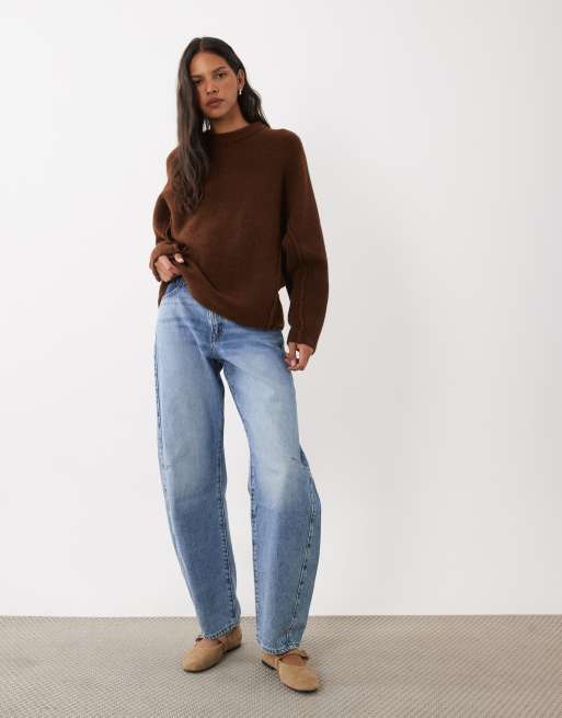 ASOS DESIGN seam detailing batwing sleeve sweater in chocolate, 2 of 4
