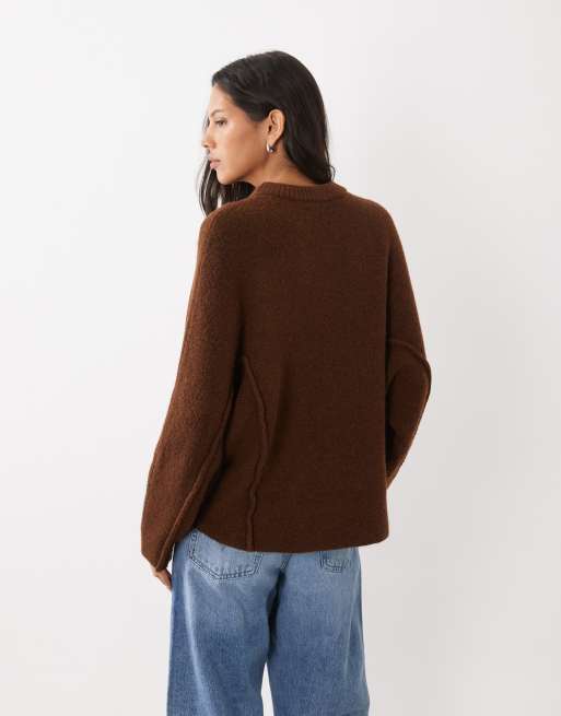 ASOS DESIGN seam detailing batwing sleeve sweater in chocolate, 4 of 4