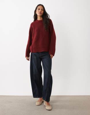 Asos Design Seam Detailing Batwing Sleeve Sweater In Brown
