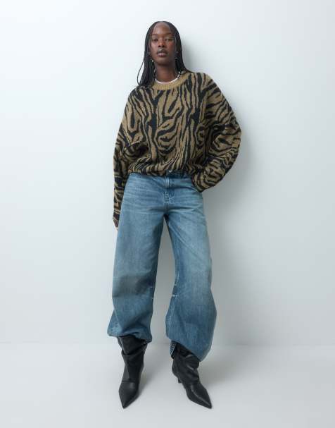 ASOS DESIGN seam detailing batwing sleeve sweater in zebra - view 1