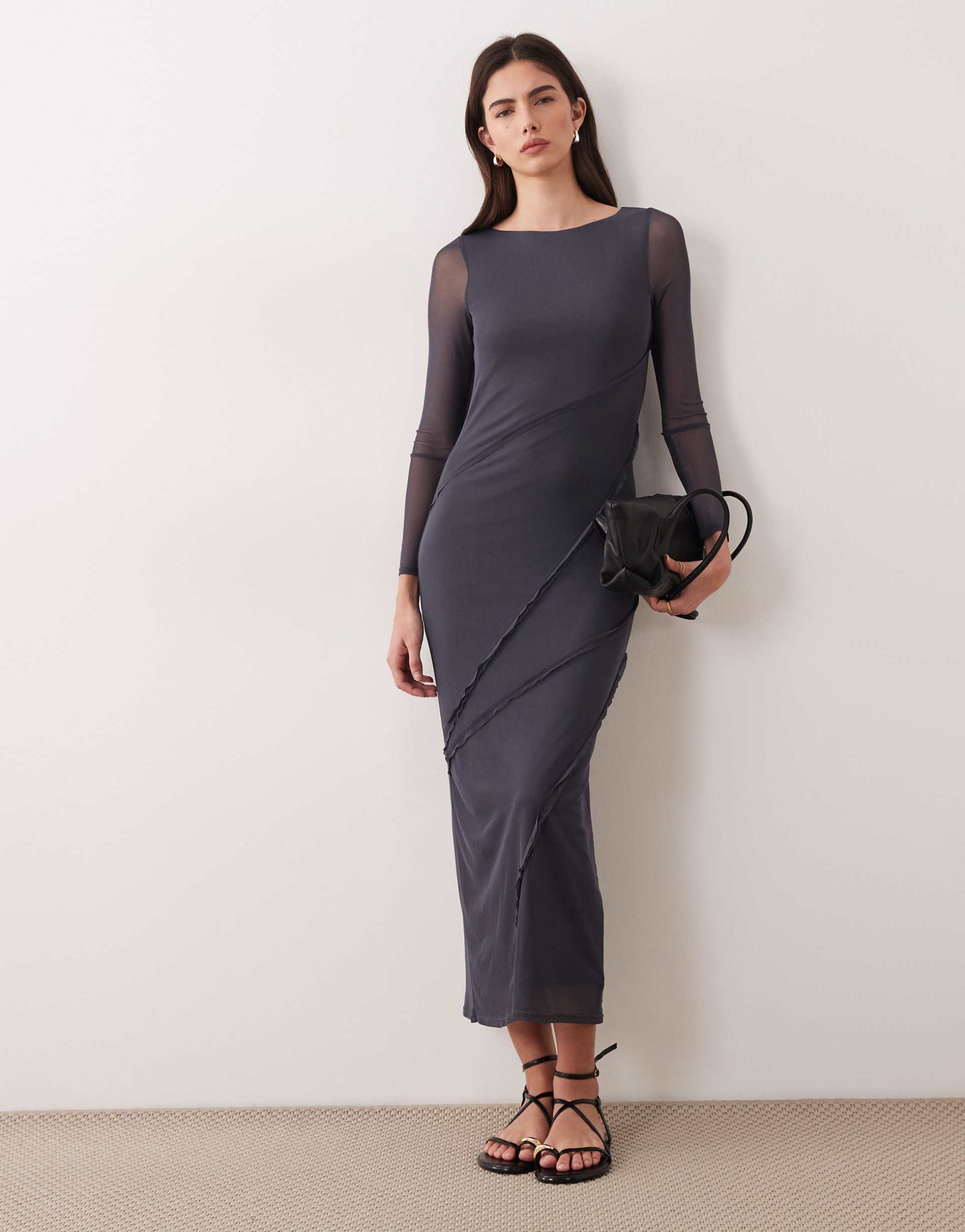 asos design seam detailing dress in charcoal