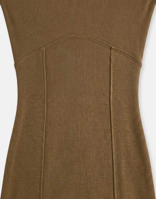 ASOS DESIGN seam detailing short sleeve midaxi dress in khaki, 8 of 8