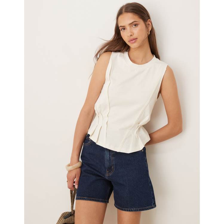 ASOS DESIGN seam details corset tank top in off white | ASOS