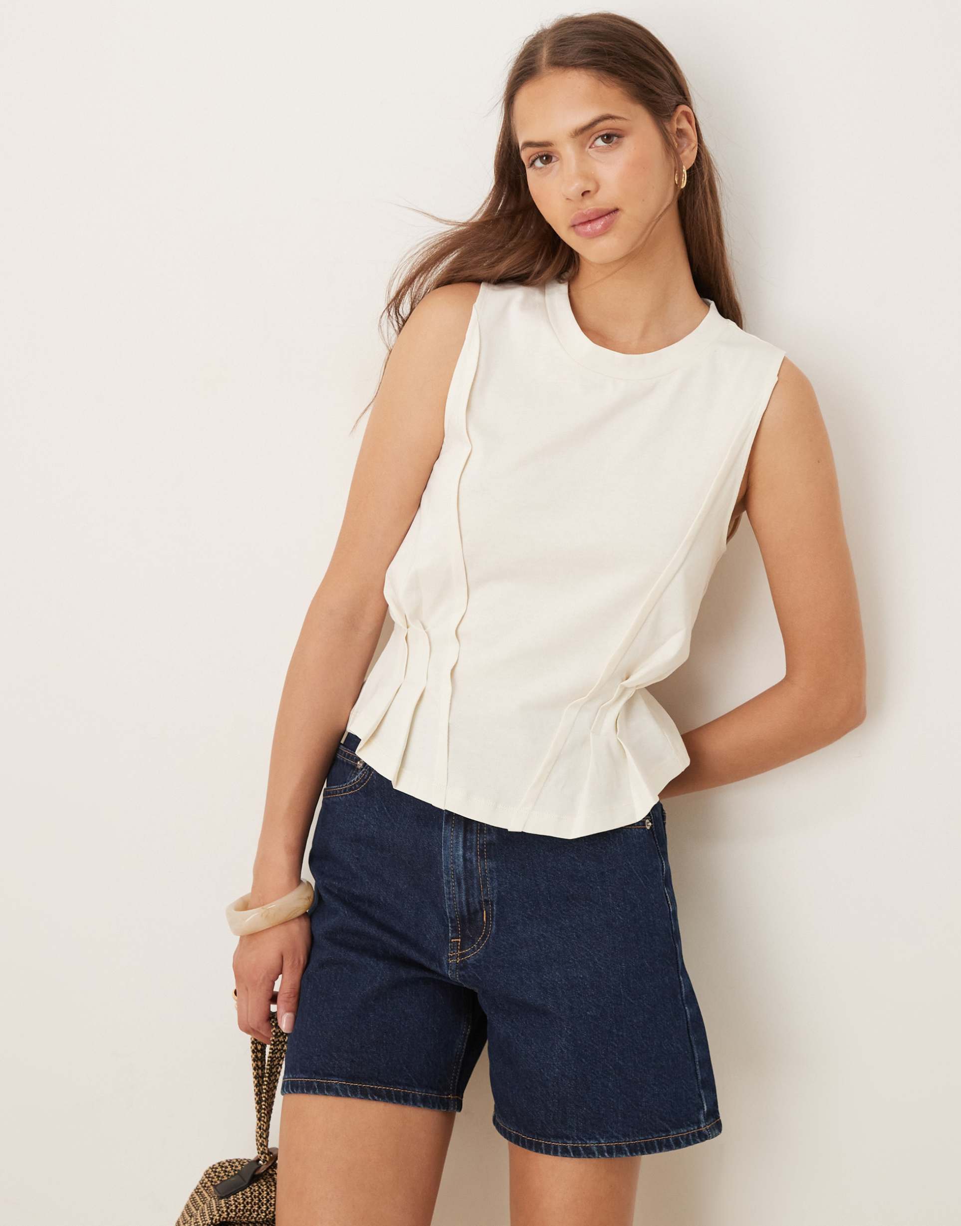 asos design seam details corset tank top in off white