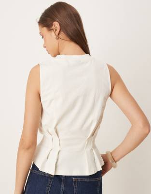 ASOS DESIGN seam details corset tank top in off white