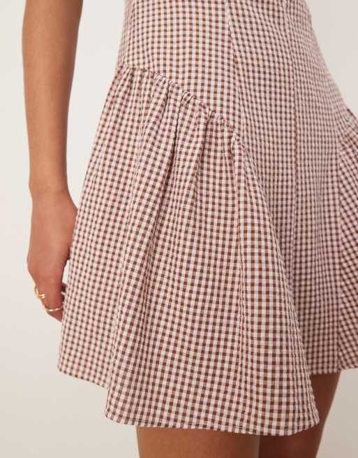 ASOS DESIGN seam details mini dress in pink gingham