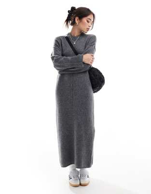 seam front knit midaxi dress charcoal-Gray