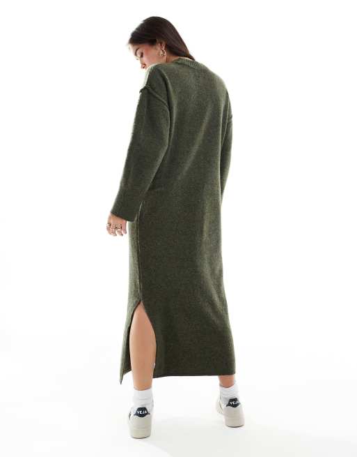 ASOS DESIGN seam front knitted midaxi dress in khaki, 4 of 4