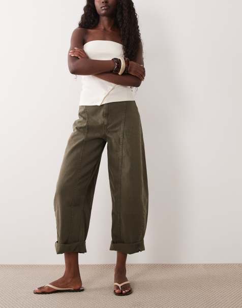 ASOS DESIGN seam front turn up barrel in washed khaki - view 1