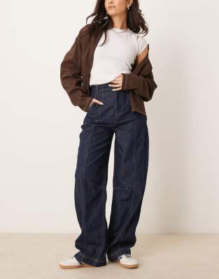Asos Design Seamed Barrel Jeans In Indigo-blue