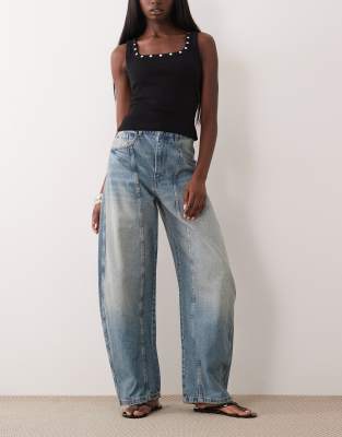 Asos Design Seamed Barrel Leg Jeans In Black