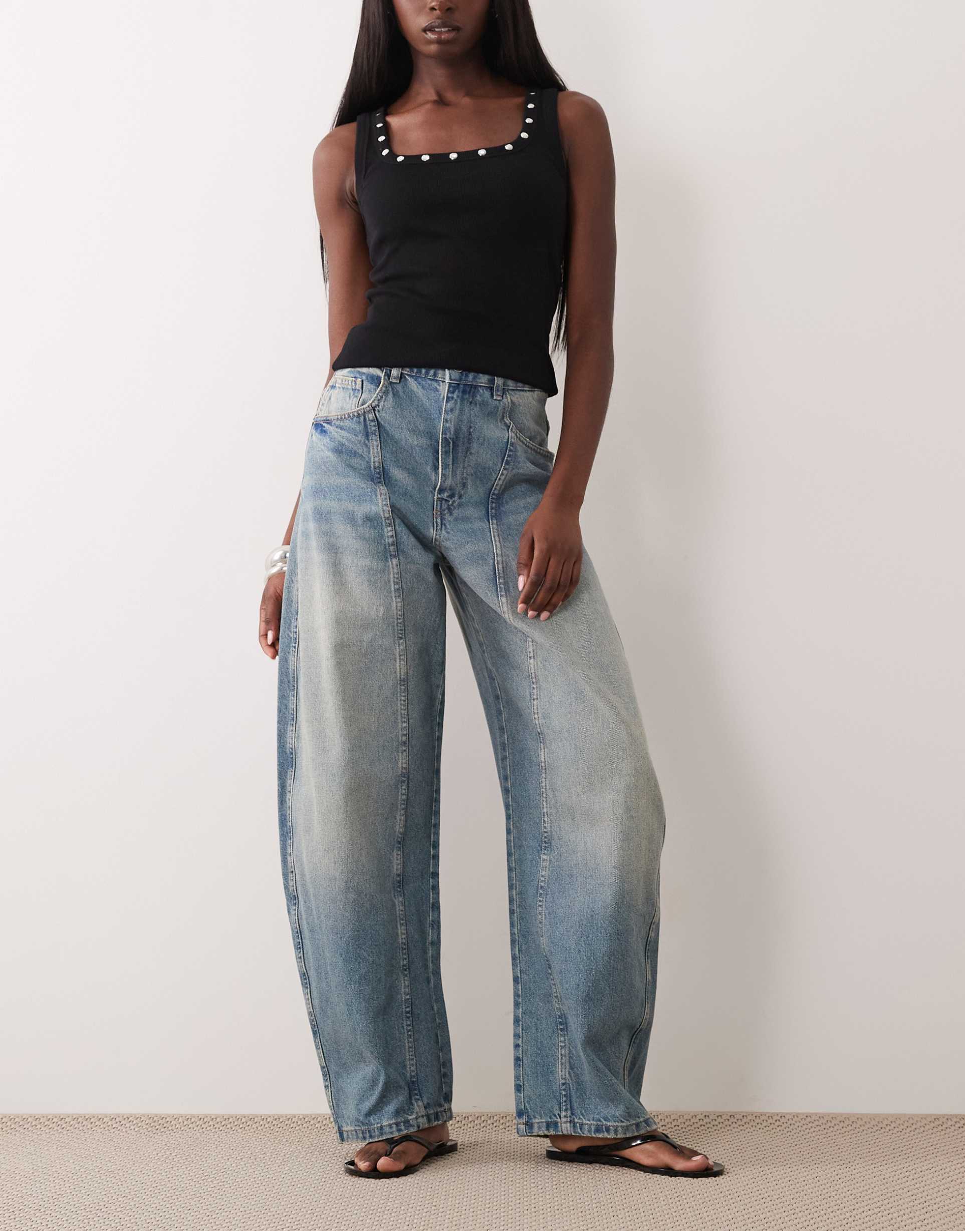 asos design seamed barrel leg jeans in vintage wash