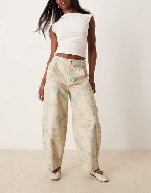ASOS DESIGN seamed barrel trouser in vintage floral print