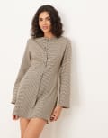 [ASOS DESIGN] ASOS DESIGN seamed button-down mini dress in brown check 8 Brown check