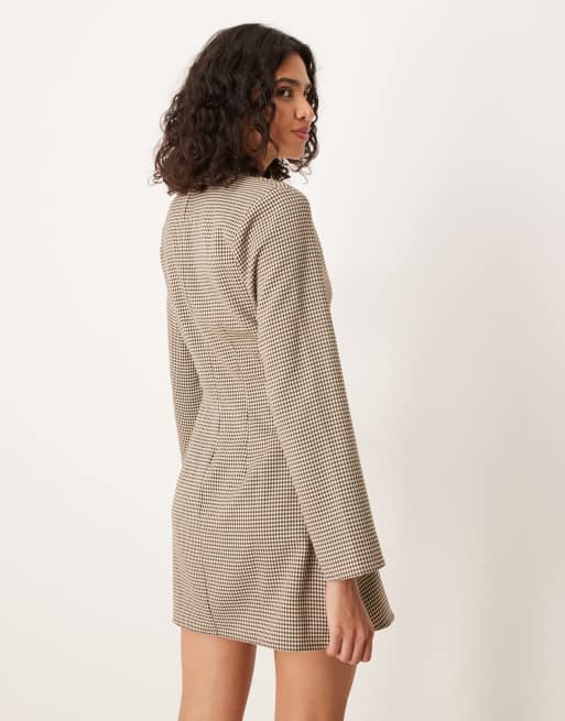 ASOS DESIGN seamed button down mini dress in brown plaid