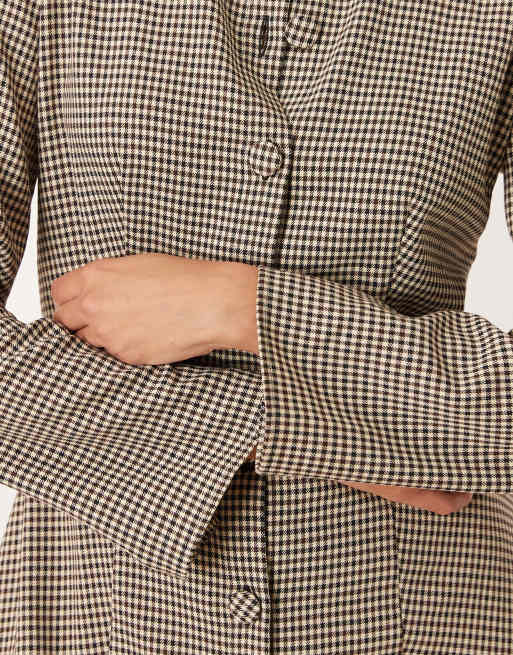 ASOS DESIGN seamed button down mini dress in brown plaid