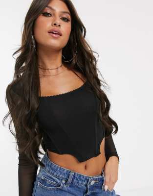 Stradivarius structured rib corset top in black