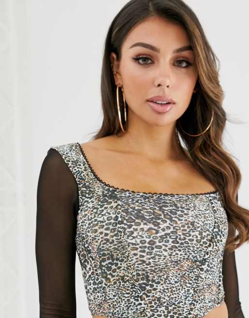 leopard print trim top