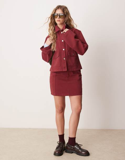 ASOS DESIGN seamed denim mini skirt co-ord in pomegranate - view 1