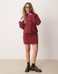 [ASOS DESIGN] ASOS DESIGN seamed denim mini skirt in pomegranate (part of a set)-Red S Red