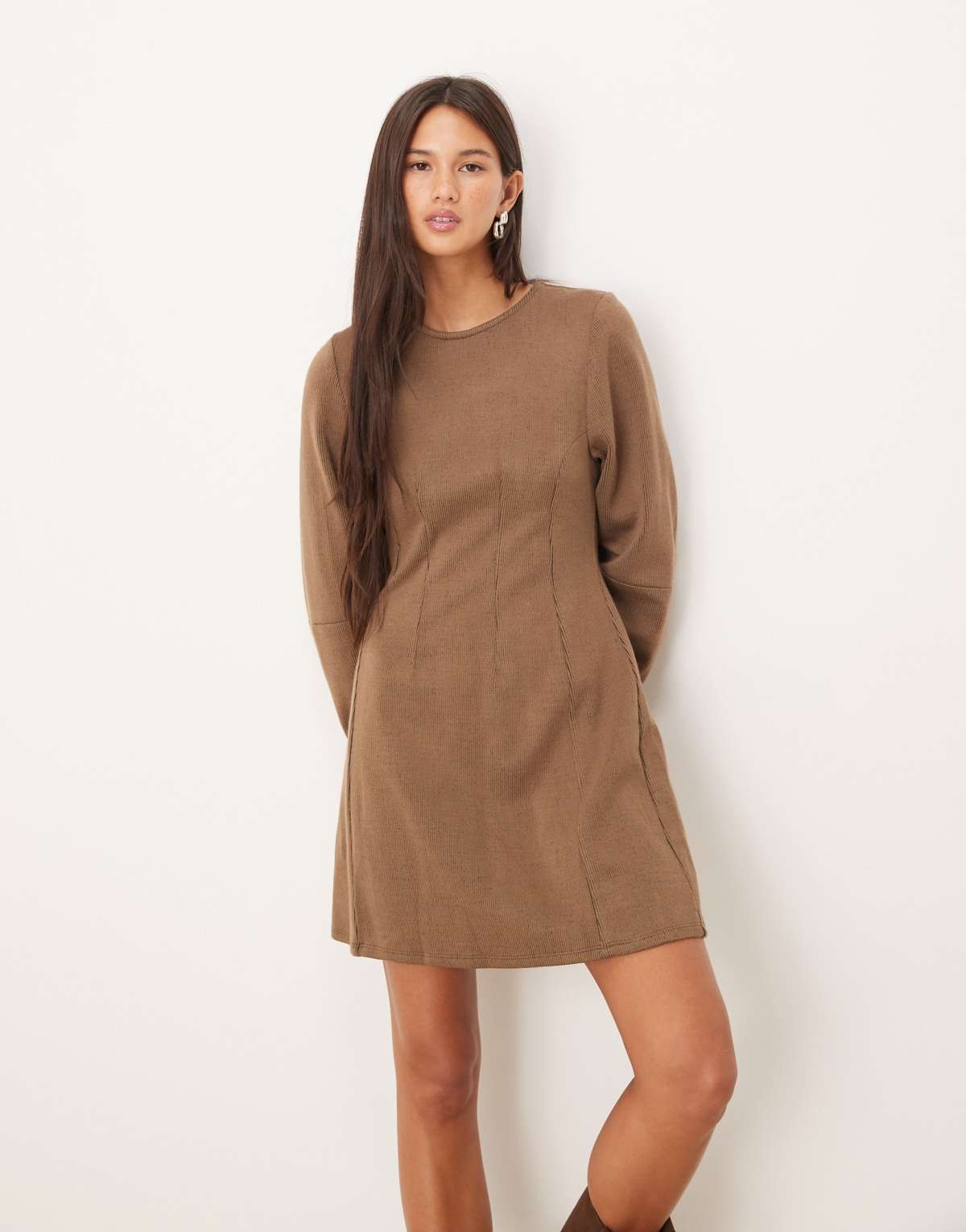 ASOS DESIGN seamed detail sculpted mini dress in mocha