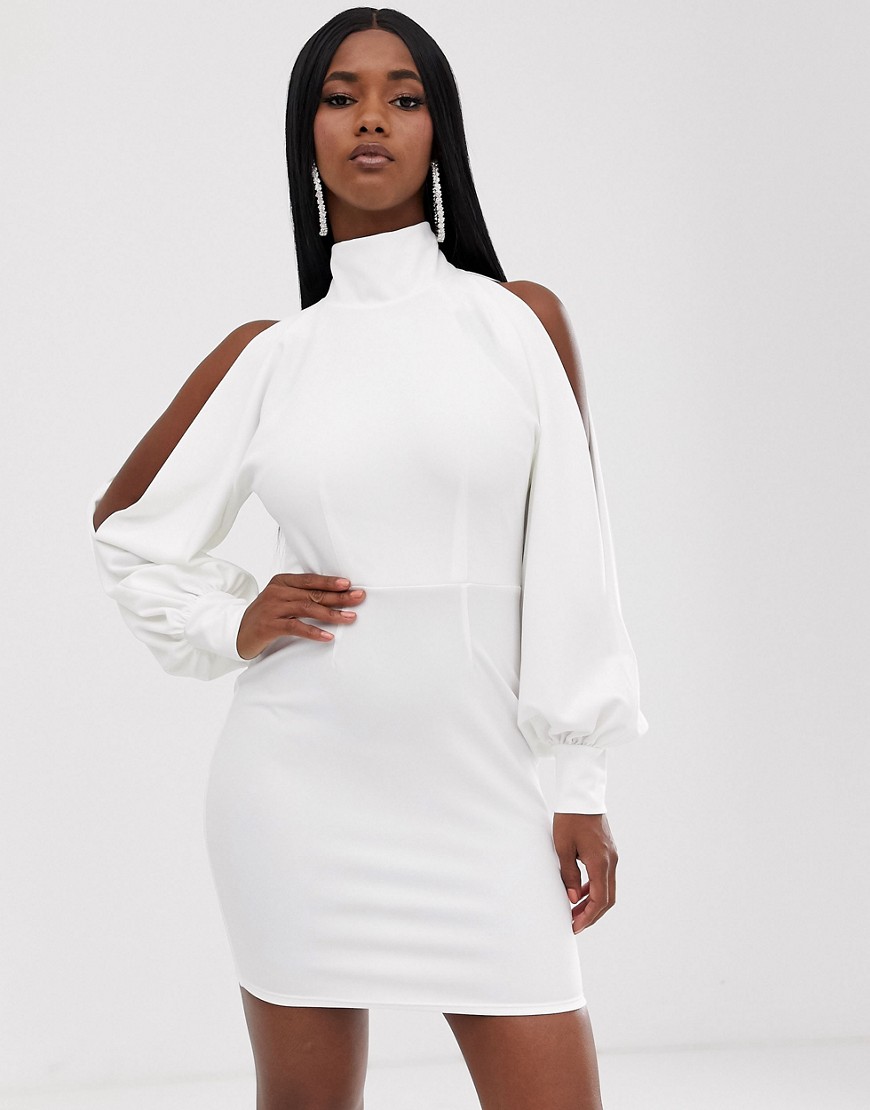 ASOS DESIGN seamed halter drape mini dress-White