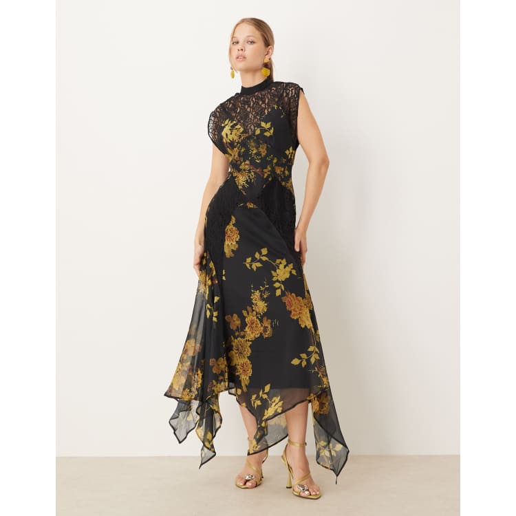 yellow lace dress asos ASOS DESIGN yellow lace ruched mini dress