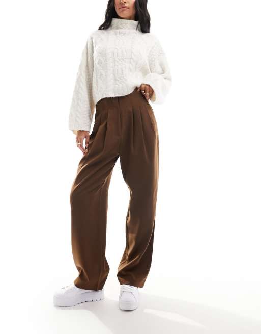 Topshop belted peg pants in chocolate