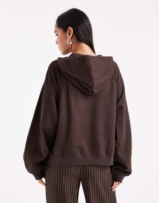 ASOS DESIGN seamed hoodie with waffle panel detail in chocolate, 2 of 4